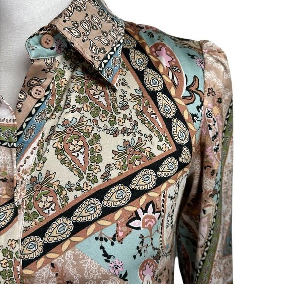Georgette Elegant Paisley Print Button Down Maxi Boutique Dress Size XS - Picture 3 of 12